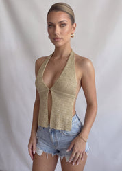 SUMMY - top effetto crochet con schiena scoperta beige oro