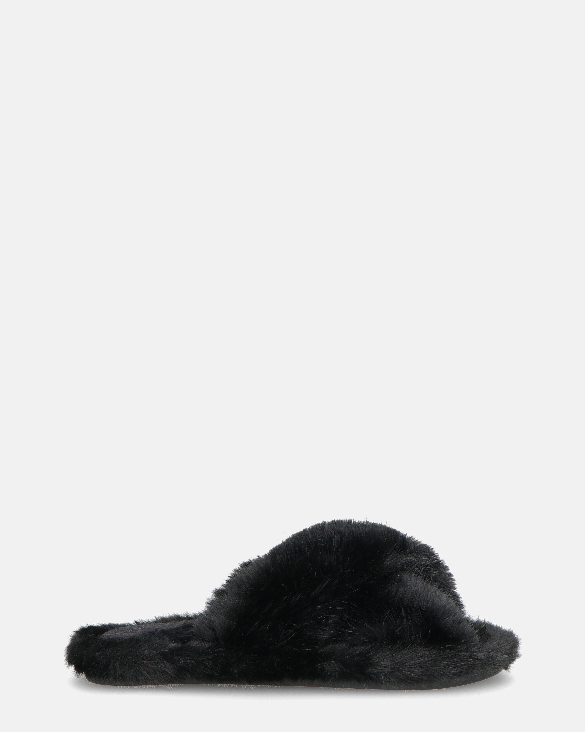 SUZUE - ciabattine aperte in punta in pelliccia nera