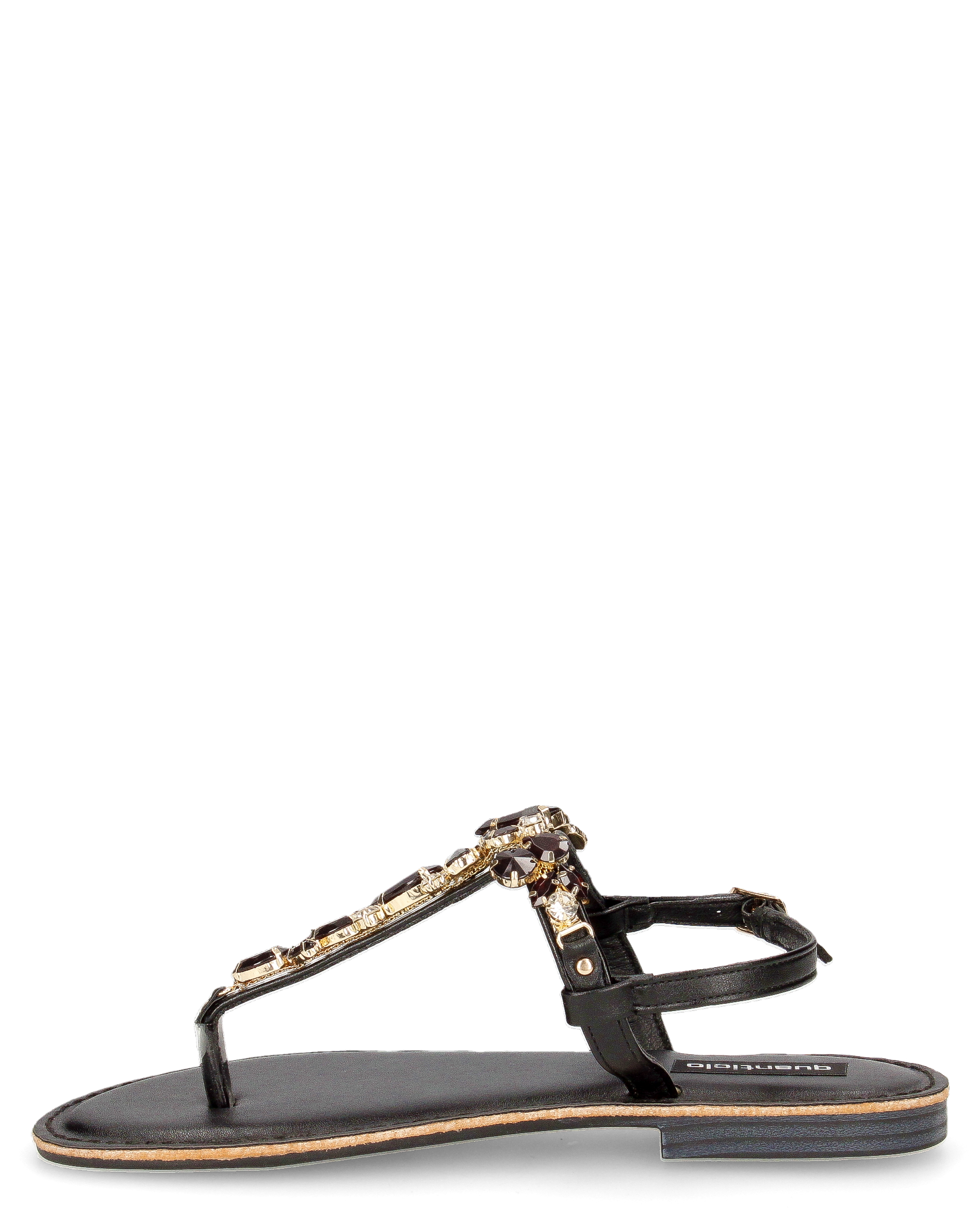 SVEVA - sandali flat neri infradito con gemme decorative