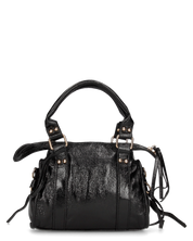 SKYLAR - borsetta a mano nera con chiusura zip e frangette