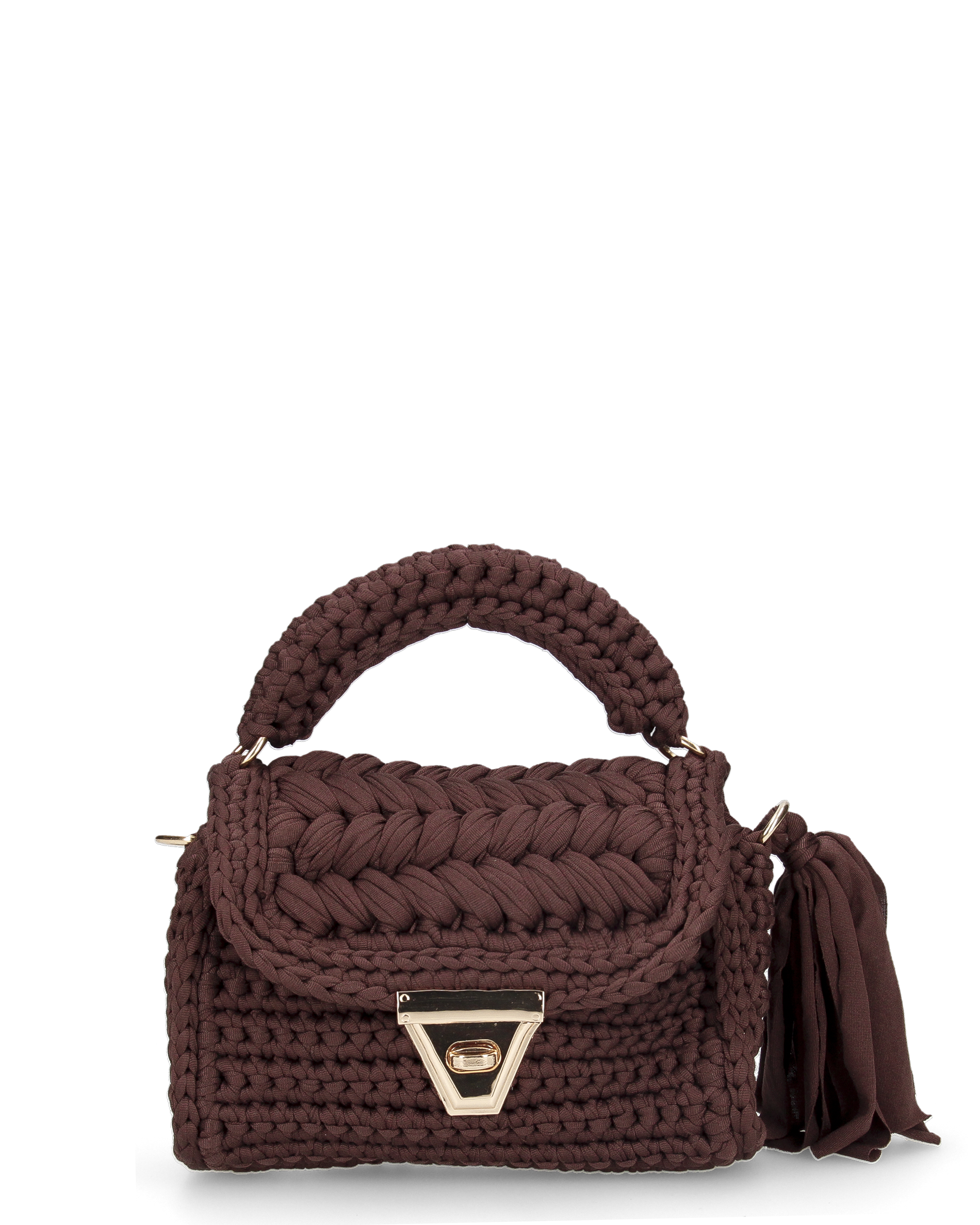 TRISHA - borsetta marrone di tessuto intrecciato con tracolla removibile