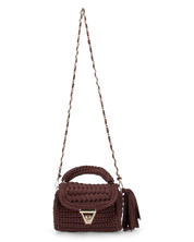 TRISHA - borsetta marrone di tessuto intrecciato con tracolla removibile