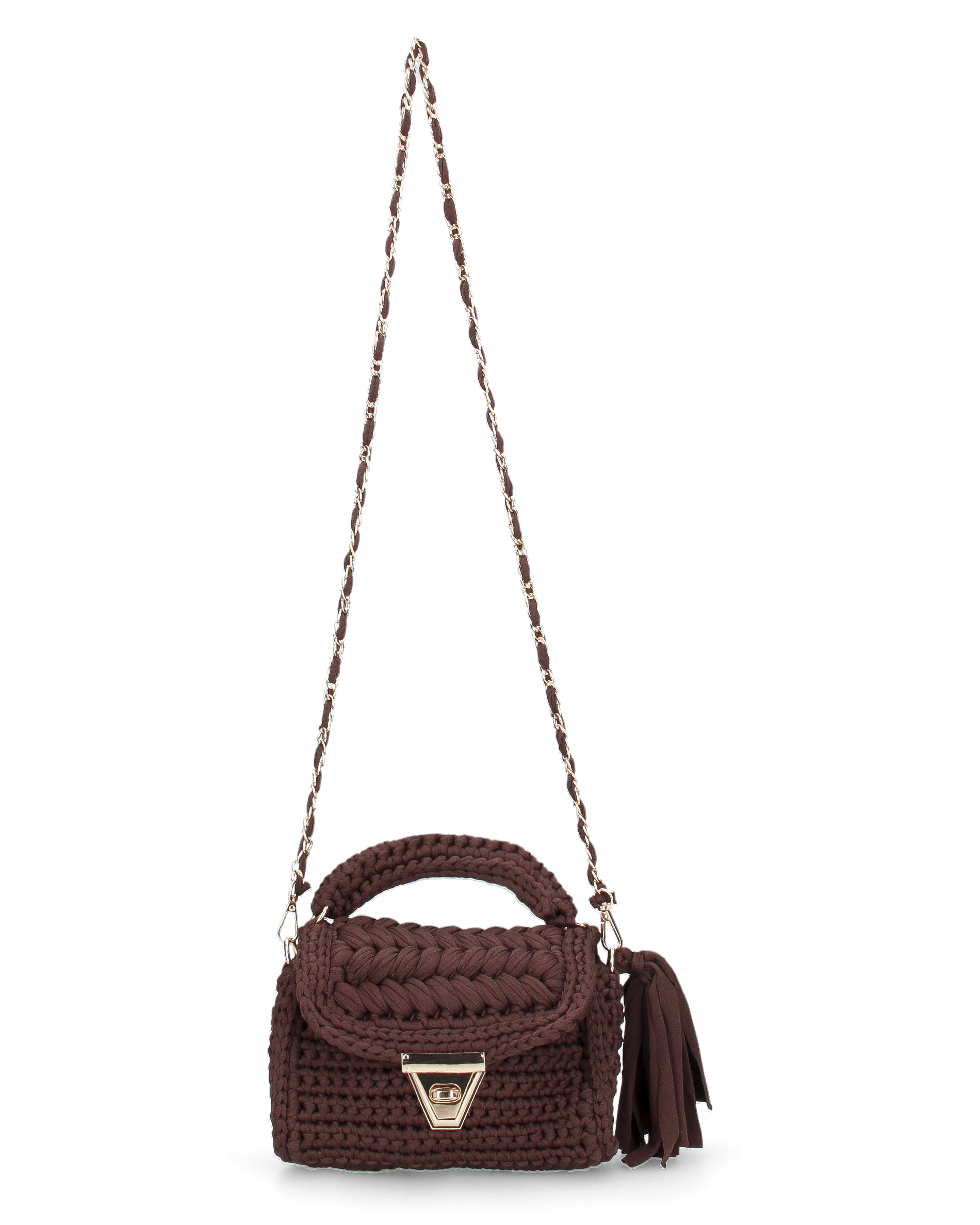 TRISHA - borsetta marrone di tessuto intrecciato con tracolla removibile