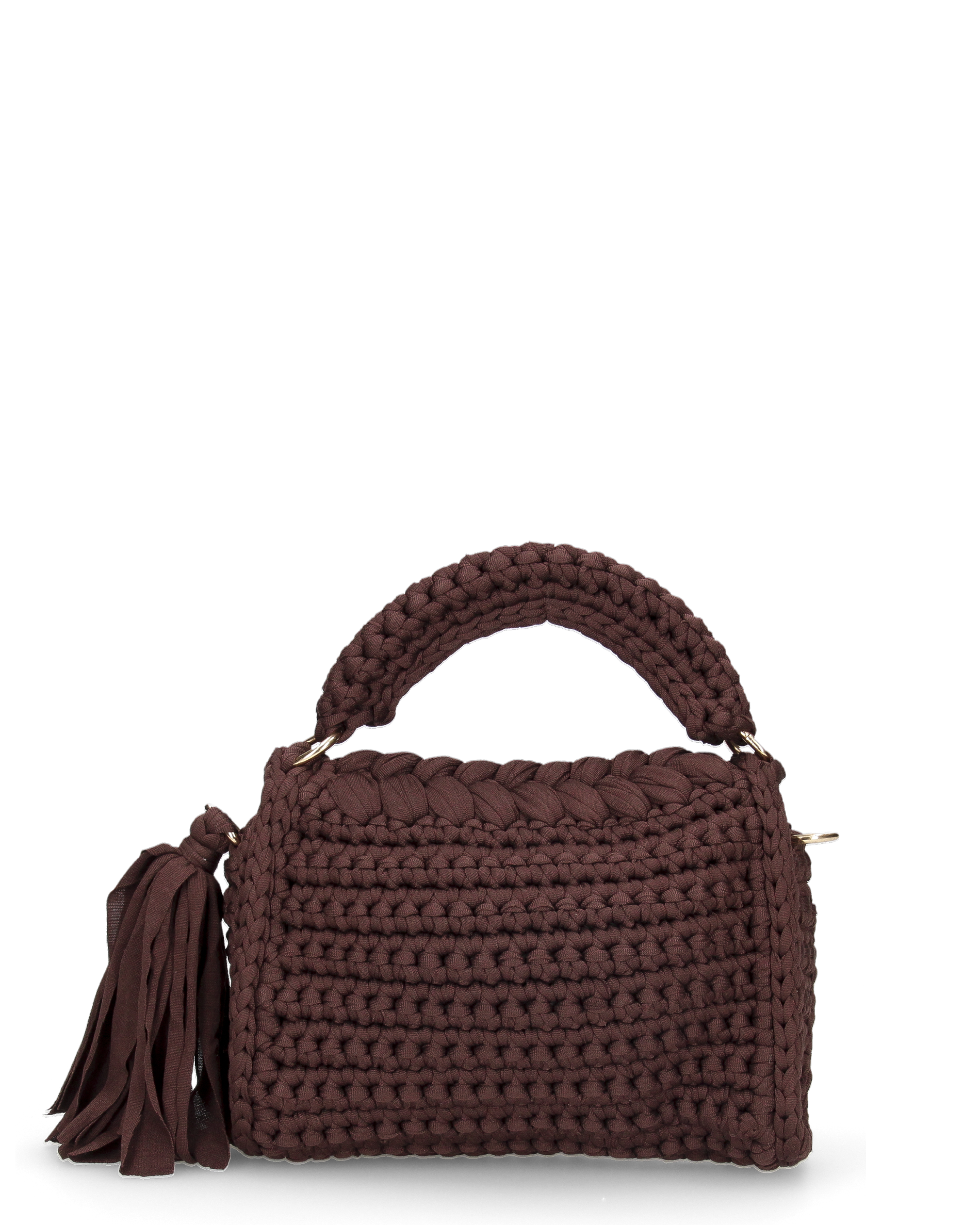 TRISHA - borsetta marrone di tessuto intrecciato con tracolla removibile