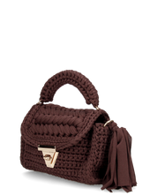 TRISHA - borsetta marrone di tessuto intrecciato con tracolla removibile