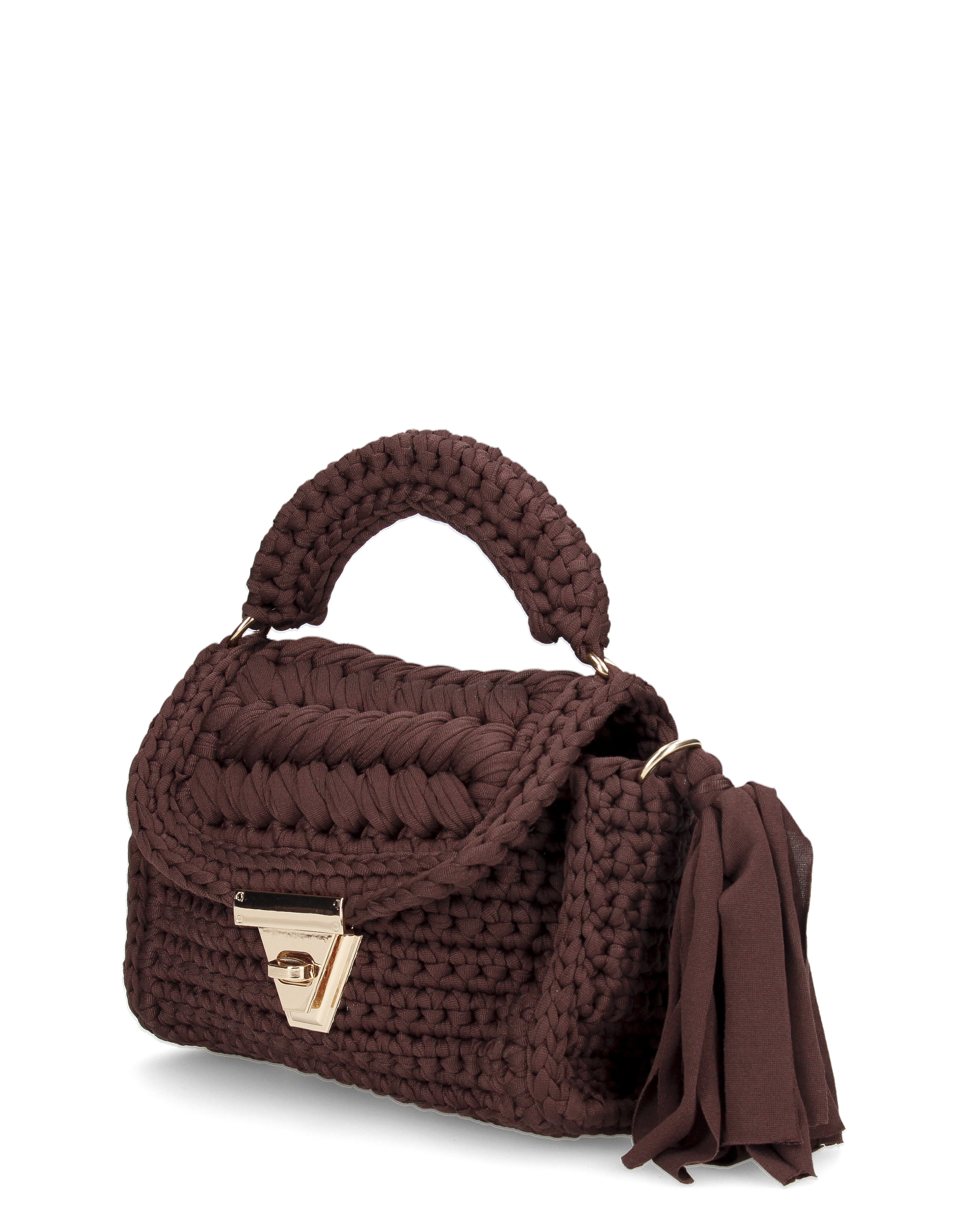 TRISHA - borsetta marrone di tessuto intrecciato con tracolla removibile