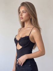 TUNY - body stile corpetto con cut-out centrale e decoro in pizzo