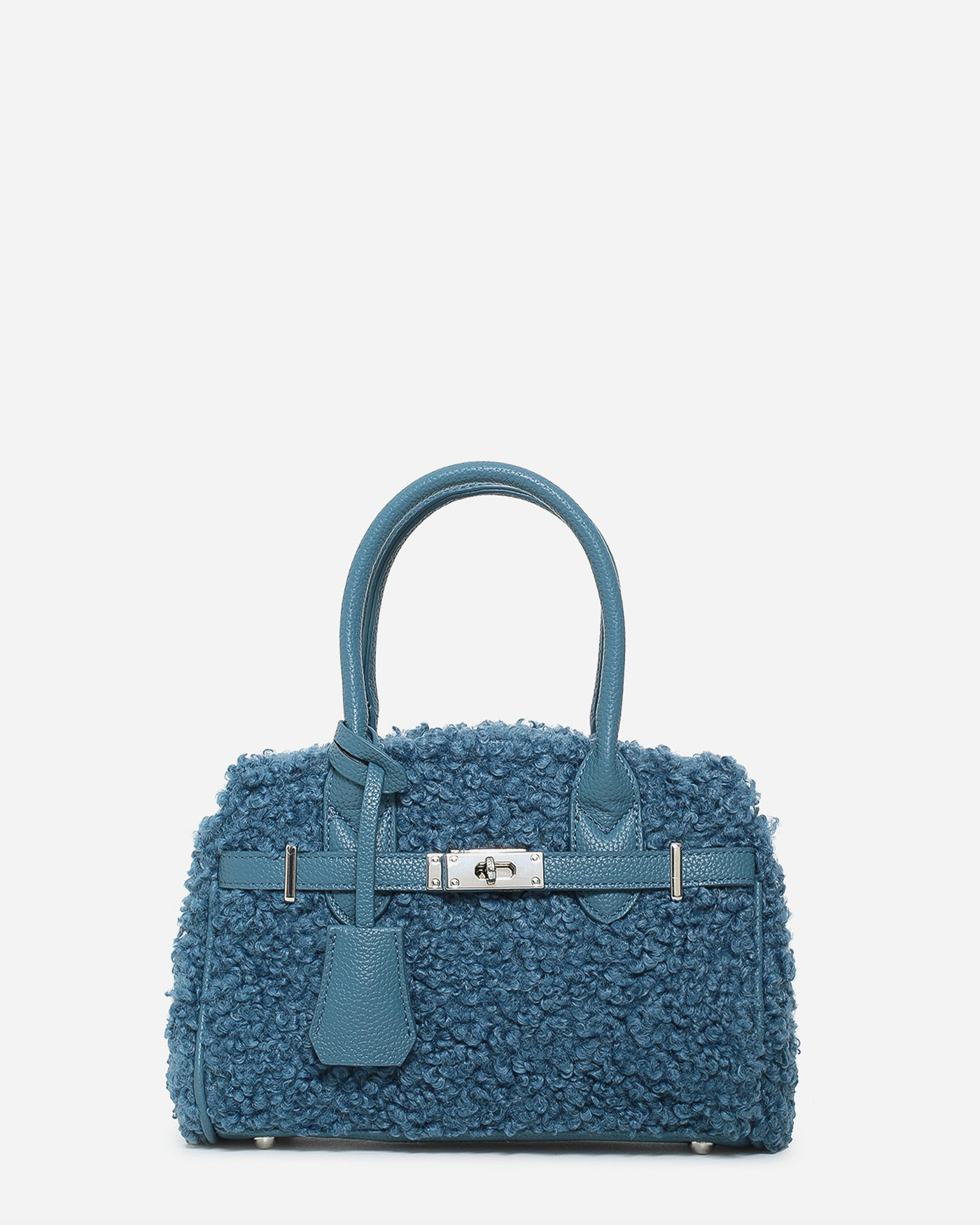 TAMARA - borsa a mano materiale teddy in blu e finiture argento