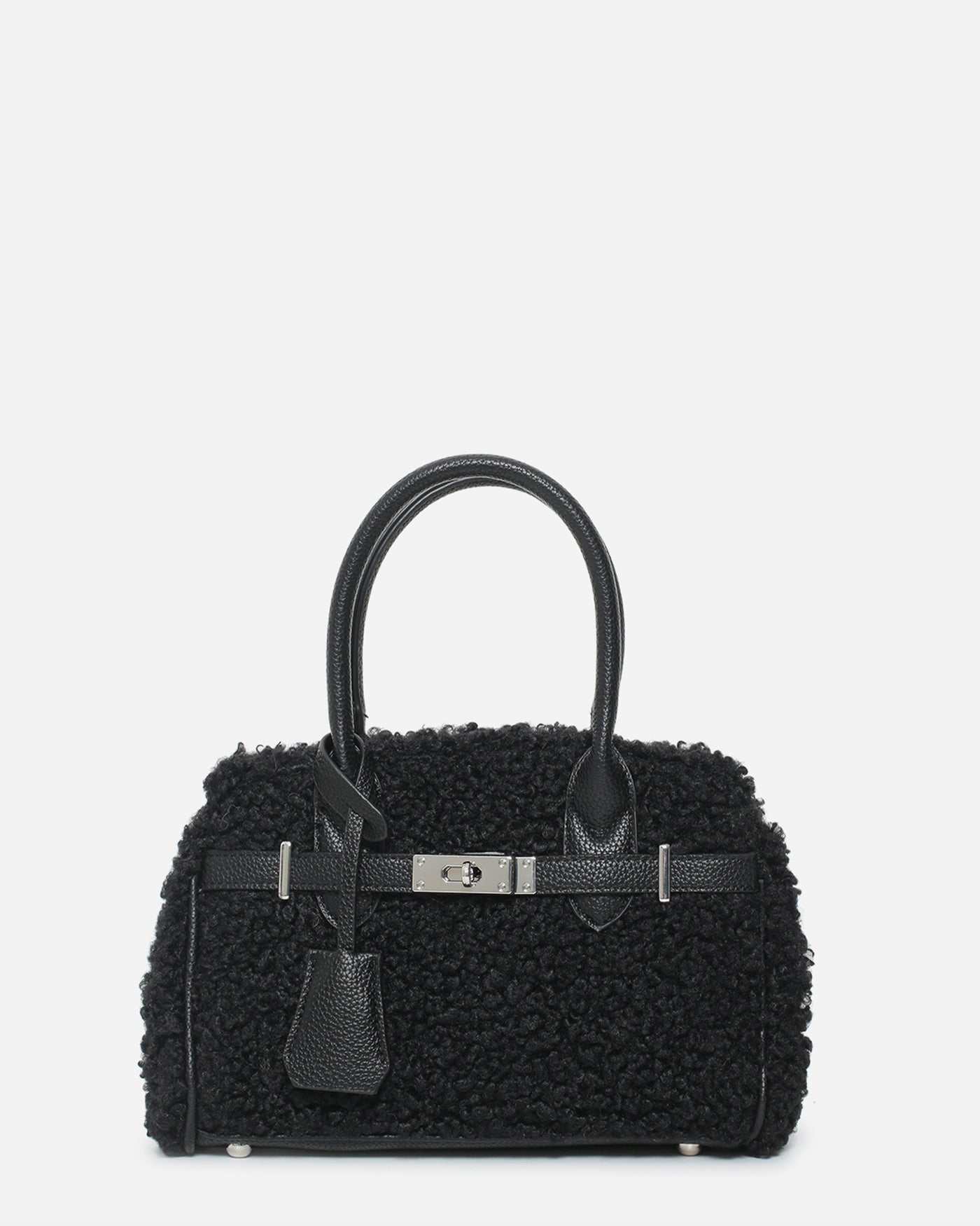 TAMARA - borsa a mano materiale teddy in nero e finiture argento