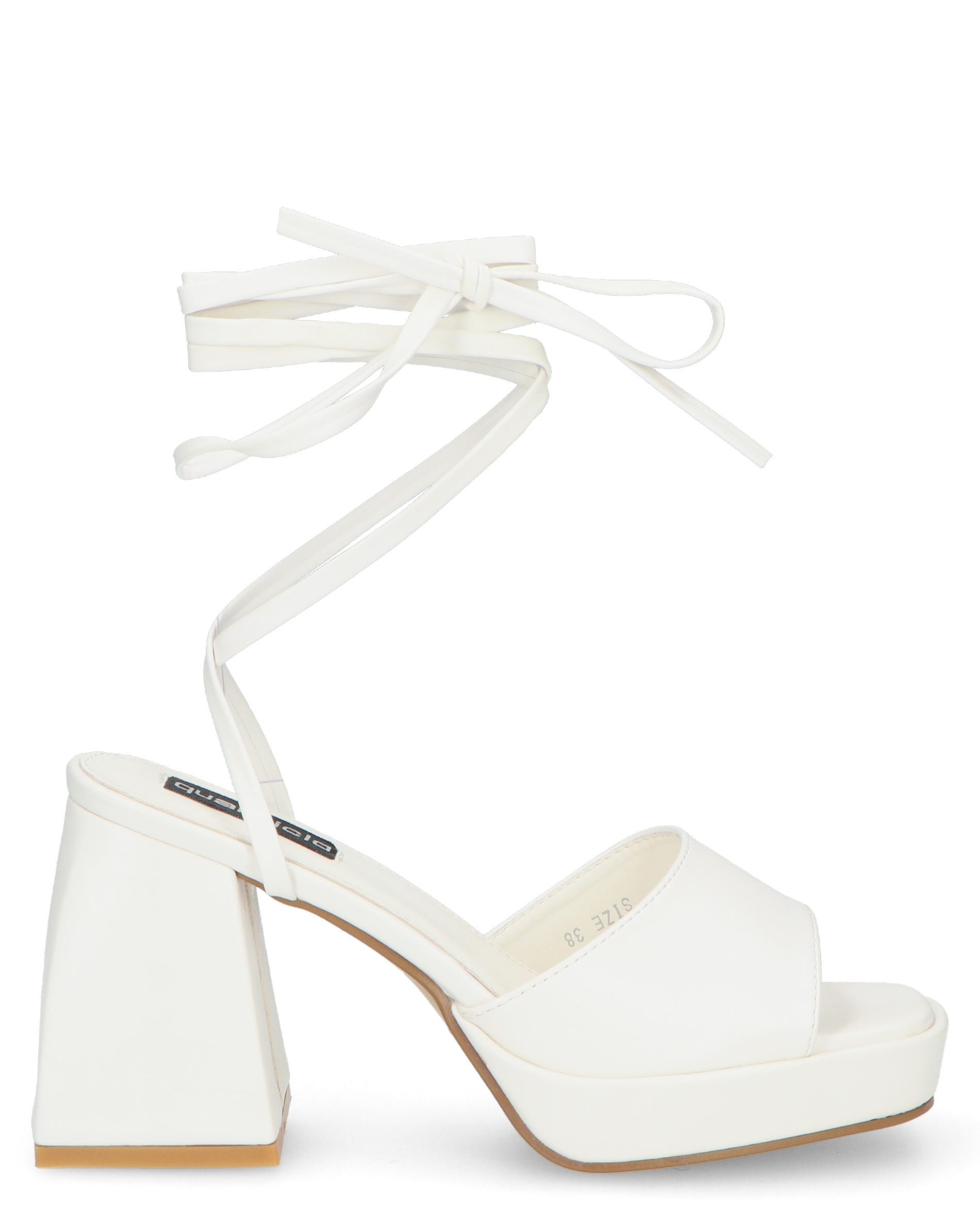 TOMI - sandali bianchi con lacci e tacco squadrato