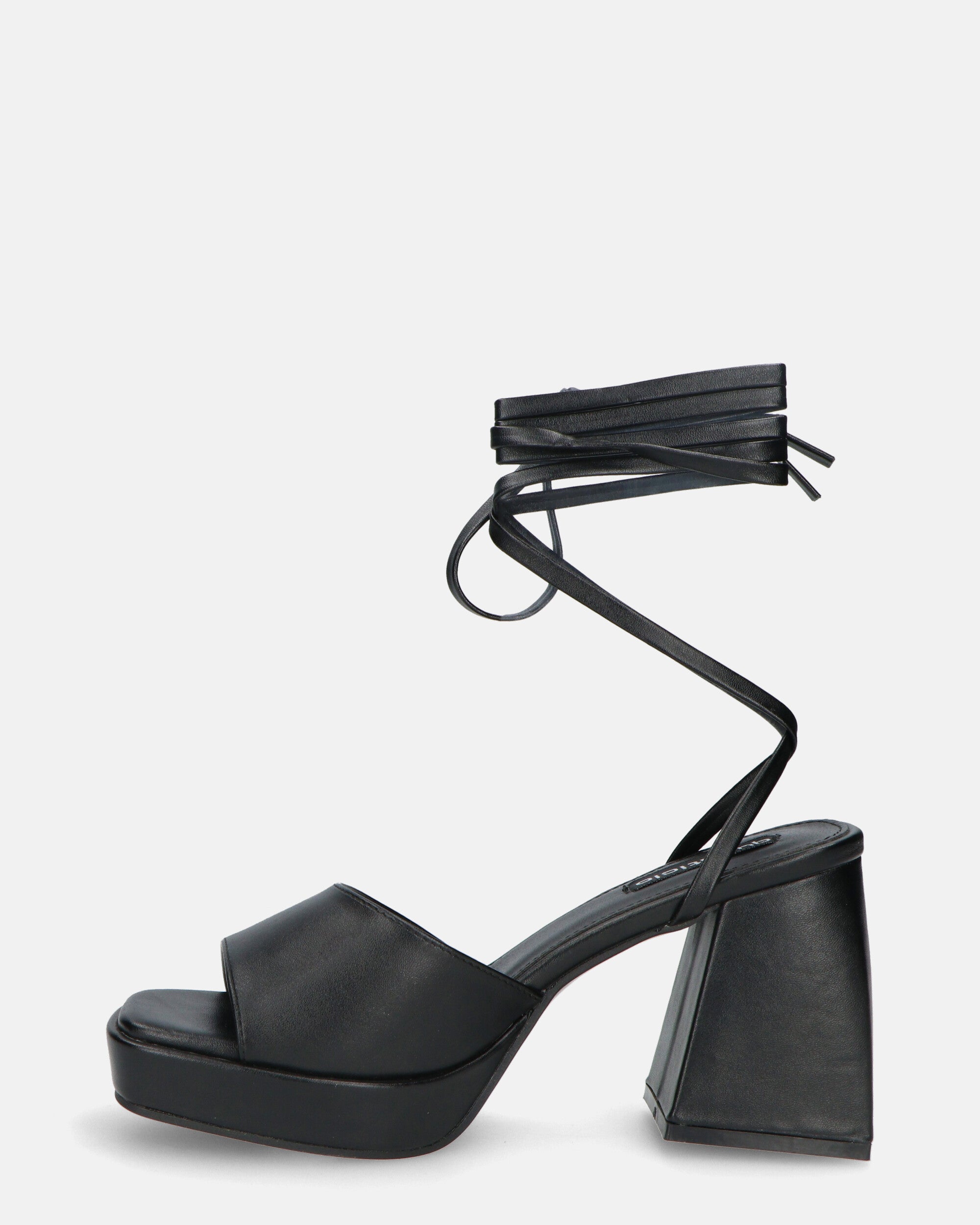 TOMI - sandali neri con lacci e tacco squadrato