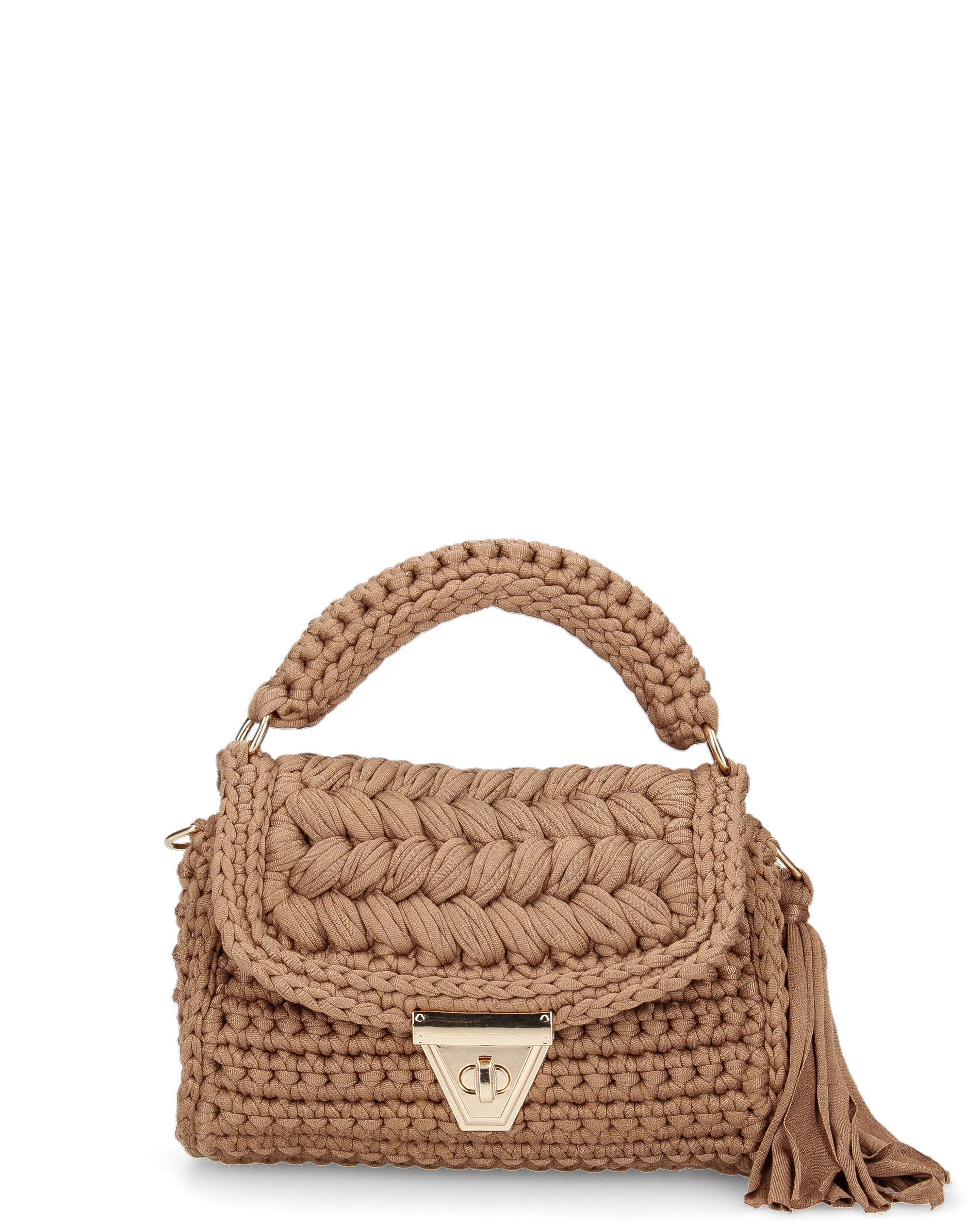 TRISHA - borsetta beige di tessuto intrecciato con tracolla removibile