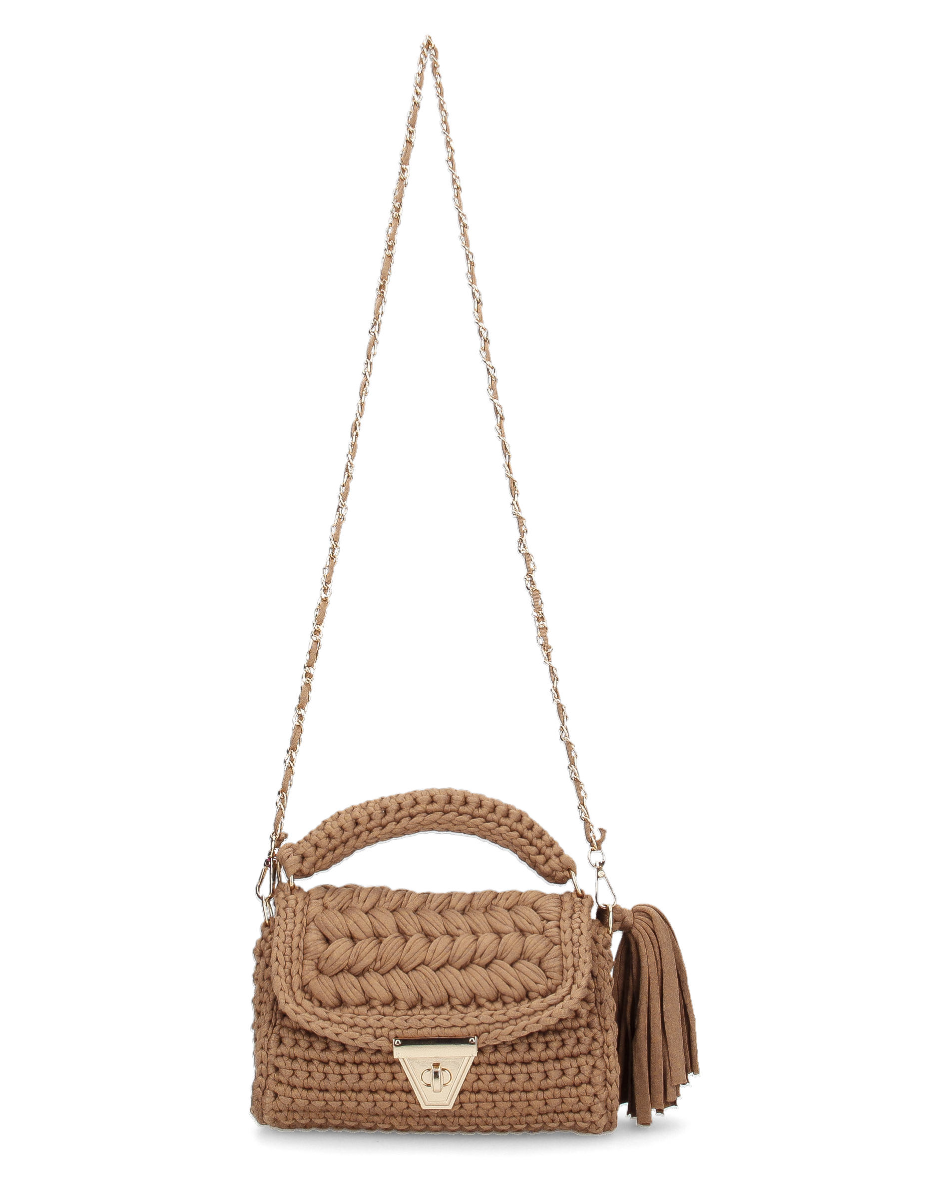 TRISHA - borsetta beige di tessuto intrecciato con tracolla removibile