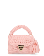 TRISHA - borsetta rosa di tessuto intrecciato con tracolla removibile