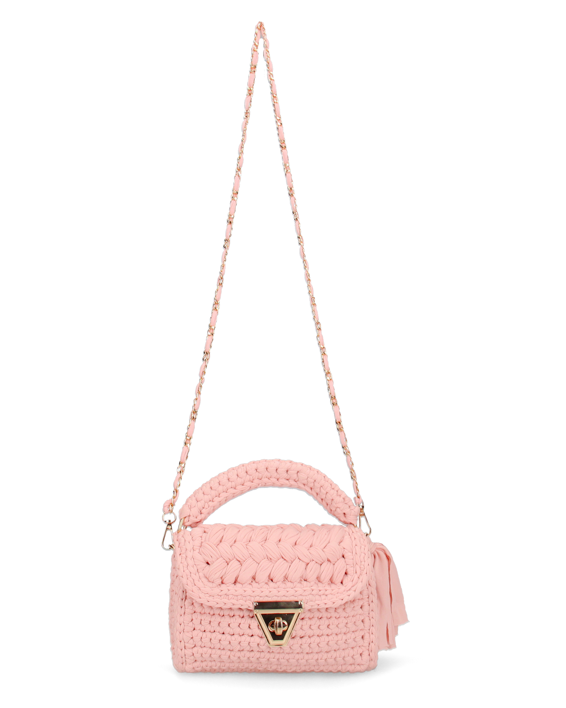 TRISHA - borsetta rosa di tessuto intrecciato con tracolla removibile
