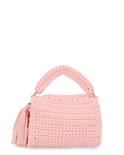 TRISHA - borsetta rosa di tessuto intrecciato con tracolla removibile