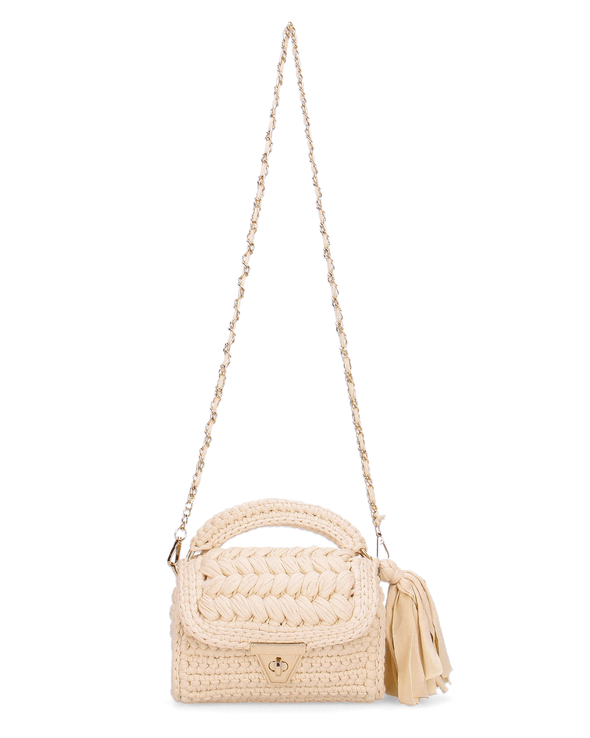 TRISHA - borsetta beige chiaro di tessuto intrecciato con tracolla removibile