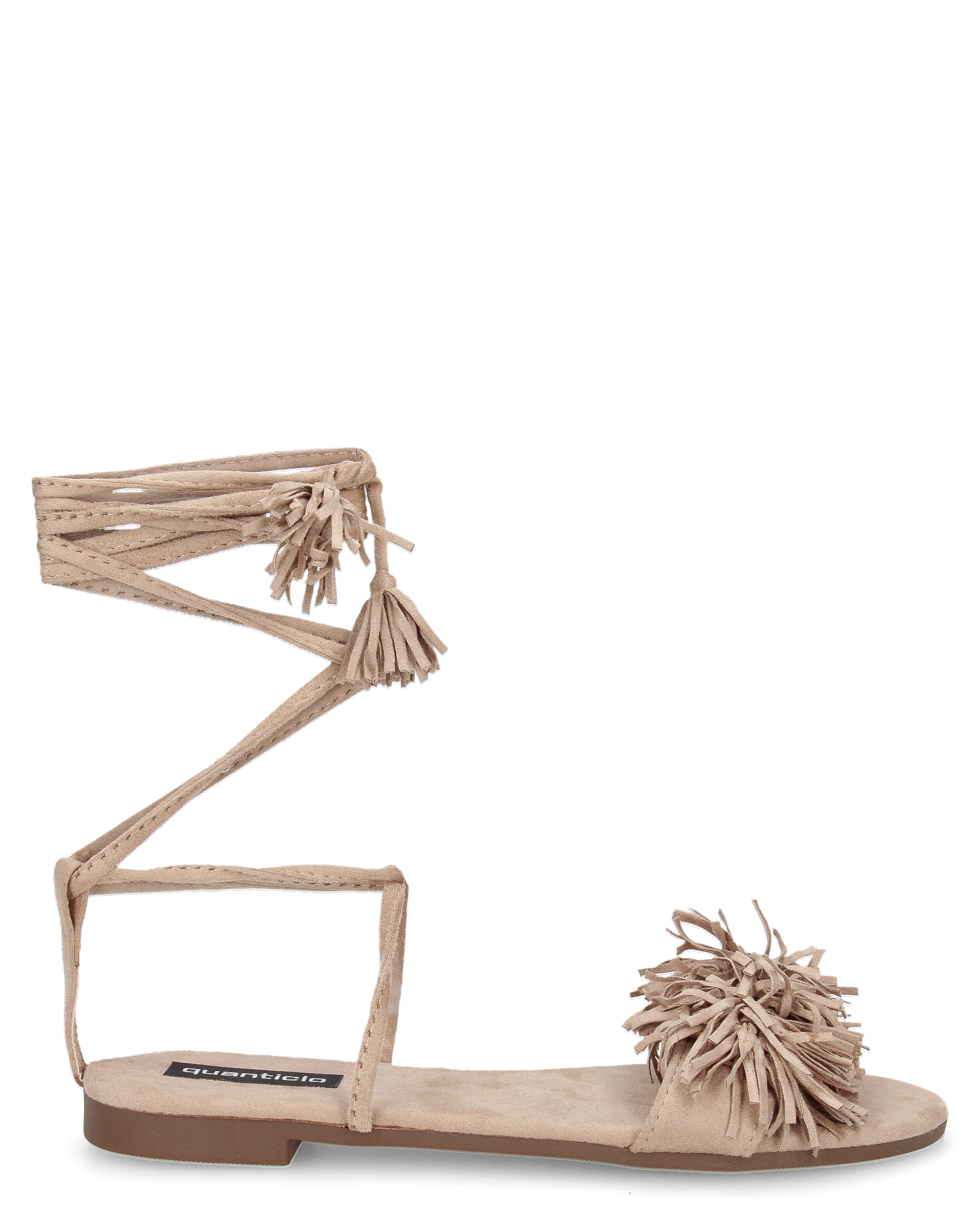 VALERY - sandali bassi beige con lacci lungo la gamba