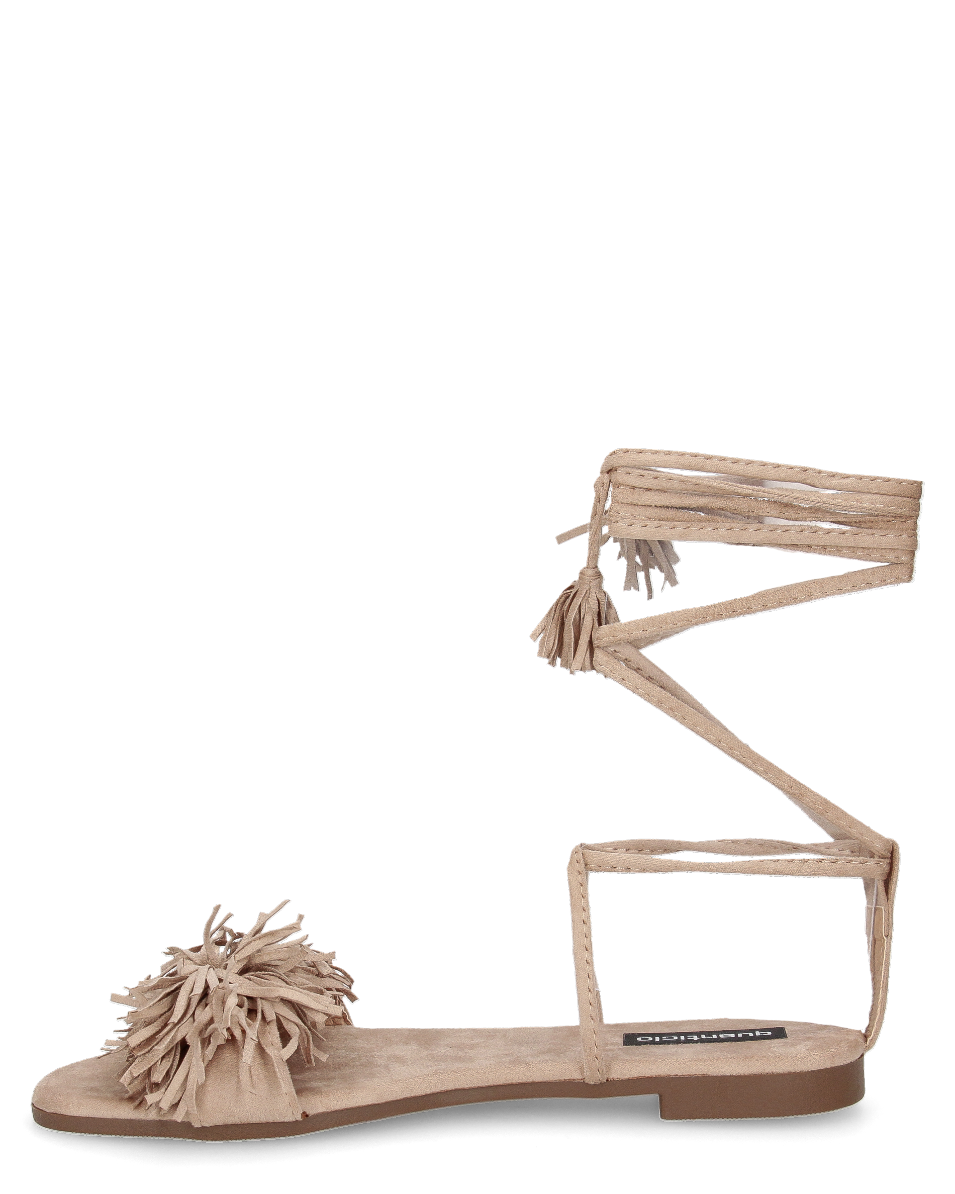 VALERY - sandali bassi beige con lacci lungo la gamba