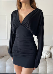 VERRY - vestito mini in nero con scollo a V drappeggiato