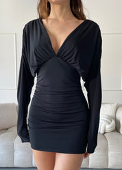 VERRY - vestito mini in nero con scollo a V drappeggiato