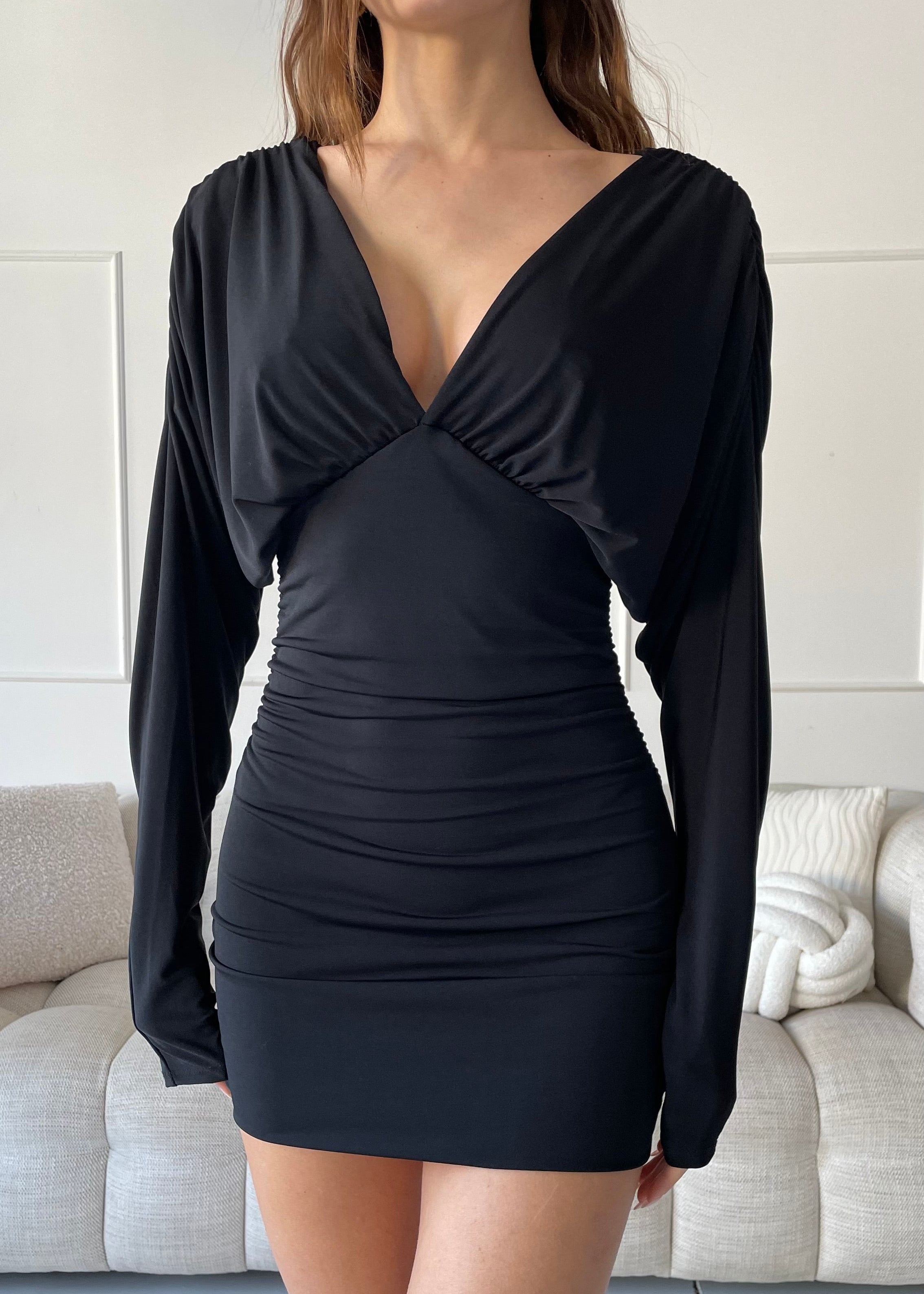 VERRY - vestito mini in nero con scollo a V drappeggiato