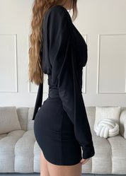 VERRY - vestito mini in nero con scollo a V drappeggiato