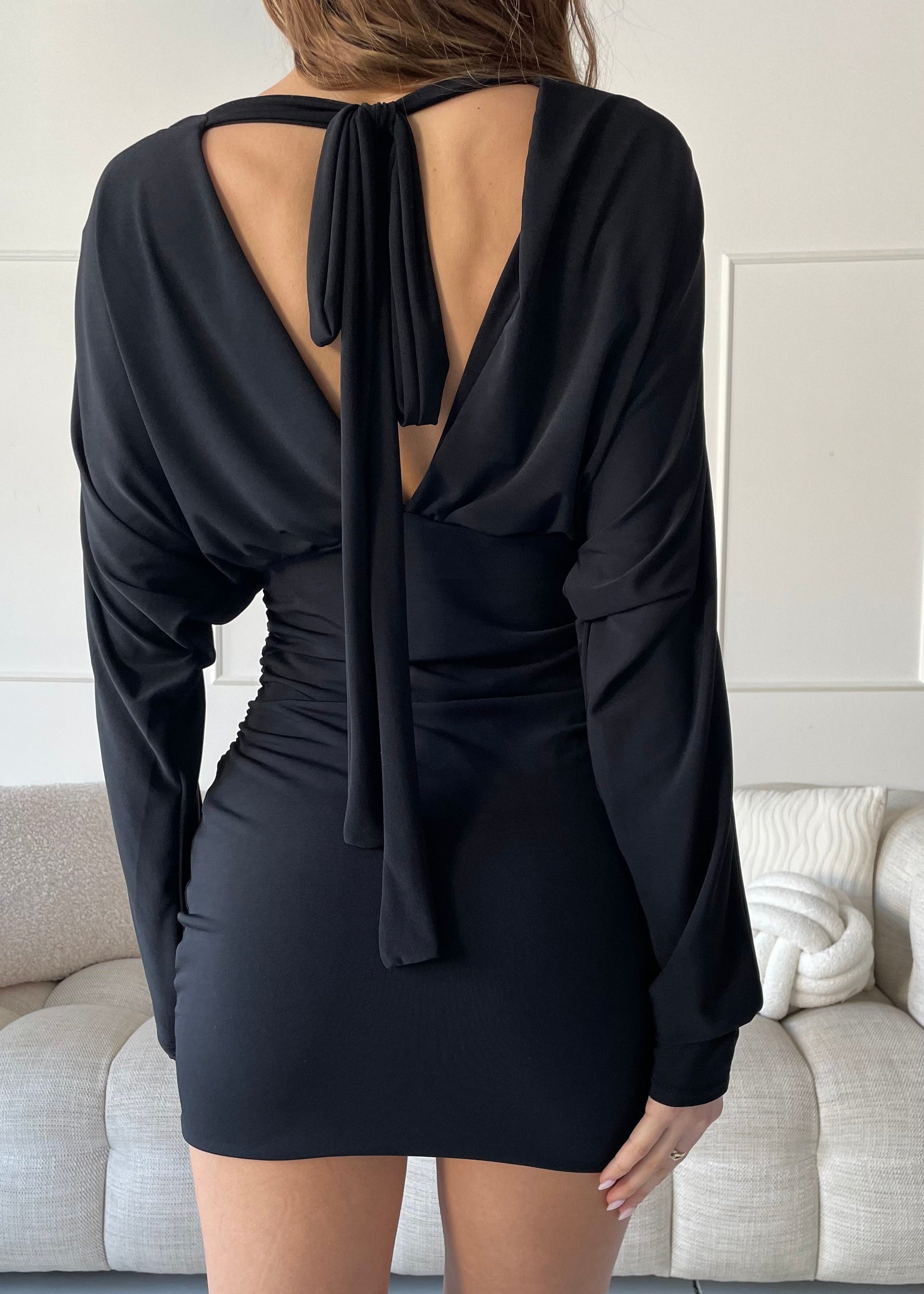 VERRY - vestito mini in nero con scollo a V drappeggiato