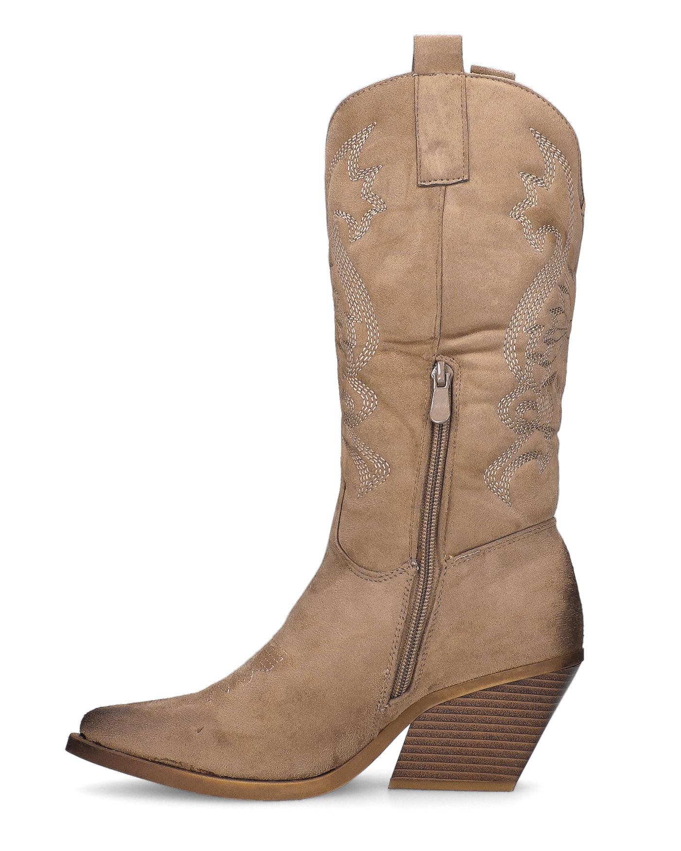 VITA - stivali camperos texani in tessuto scamosciato beige