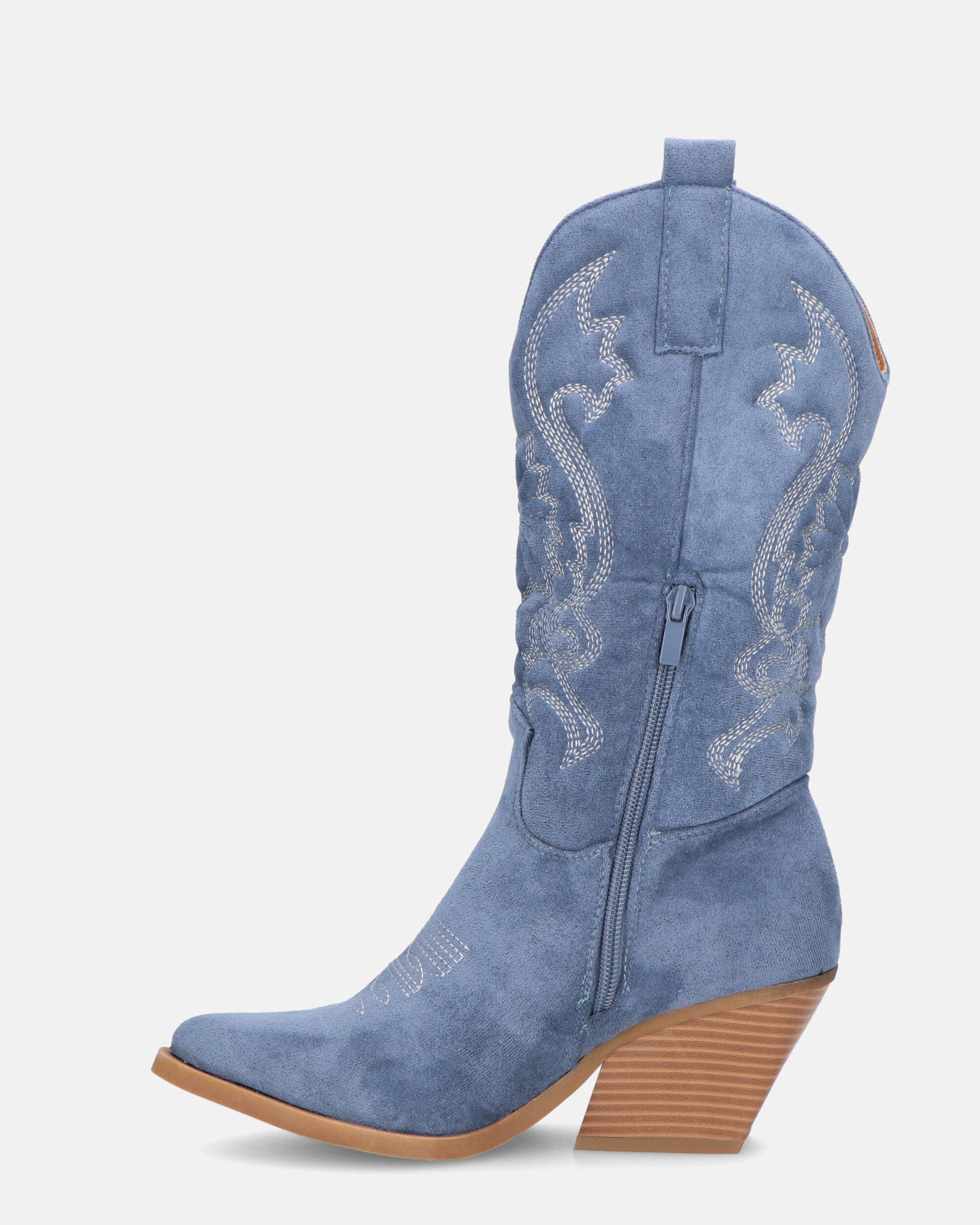VITA - camperos in camoscio azzurro con ricami e zip