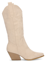 VITA - camperos texani in camoscio beige chiaro con ricami e zip