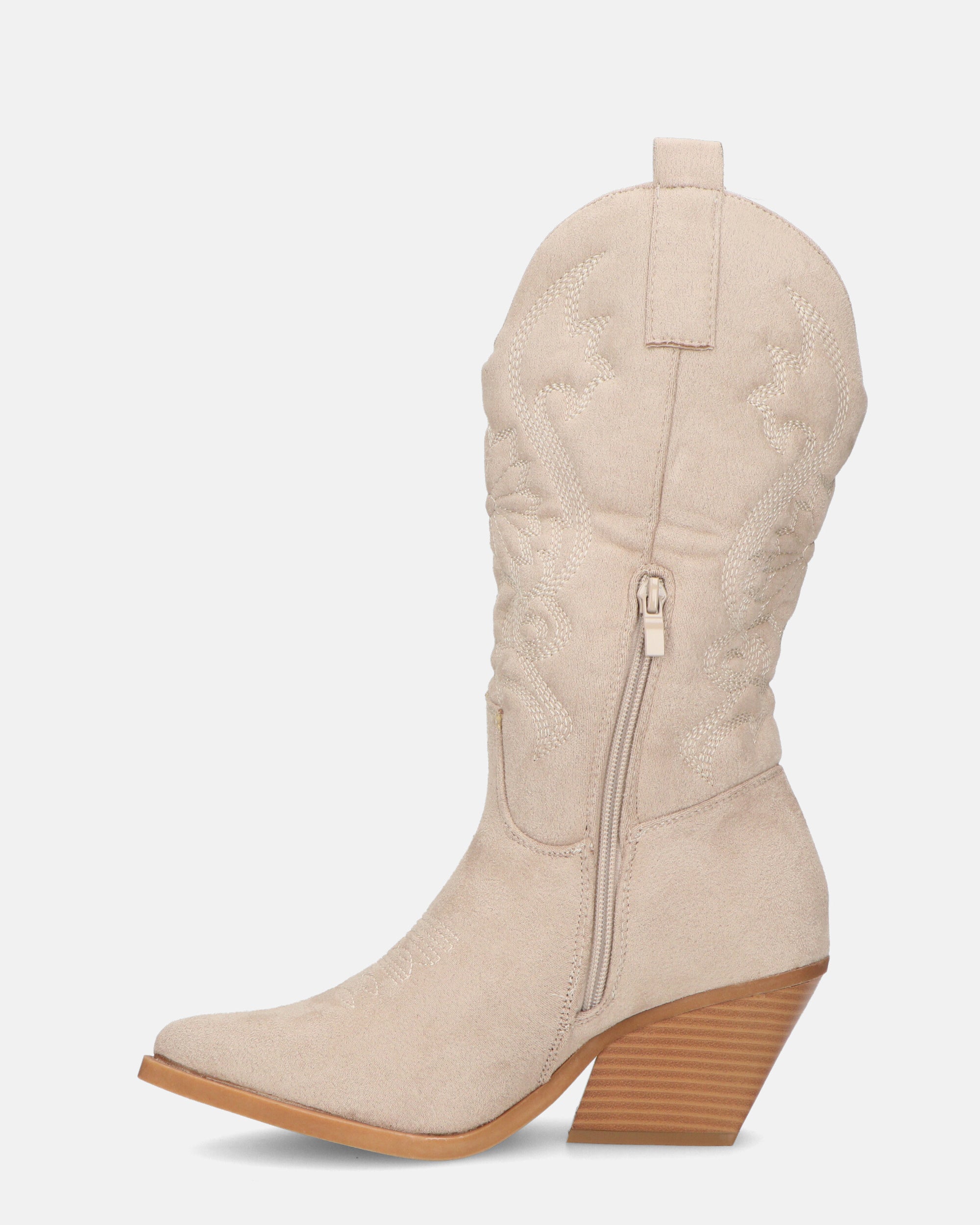 VITA - camperos in camoscio beige chiaro con ricami e zip