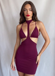 WALDY - vestito corto 2 pezzi con cut-out e scollo bikini burgundy