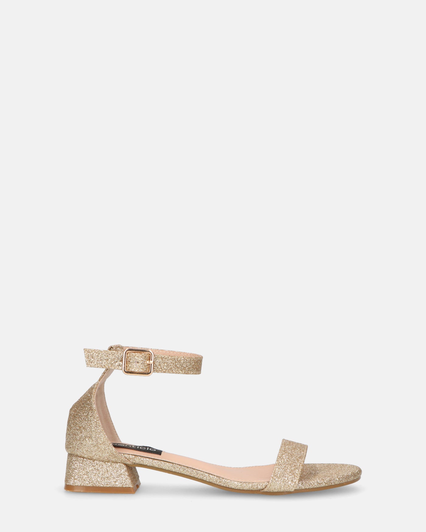 WANDA - sandali con tacco basso in glitter oro