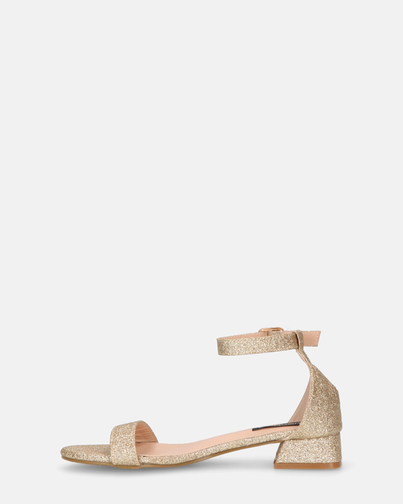 WANDA - sandali con tacco basso in glitter oro