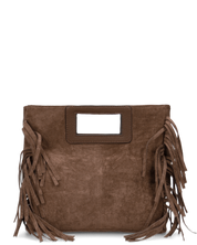 WILMA - borsa marrone squadrata con tracolla removibile e frange