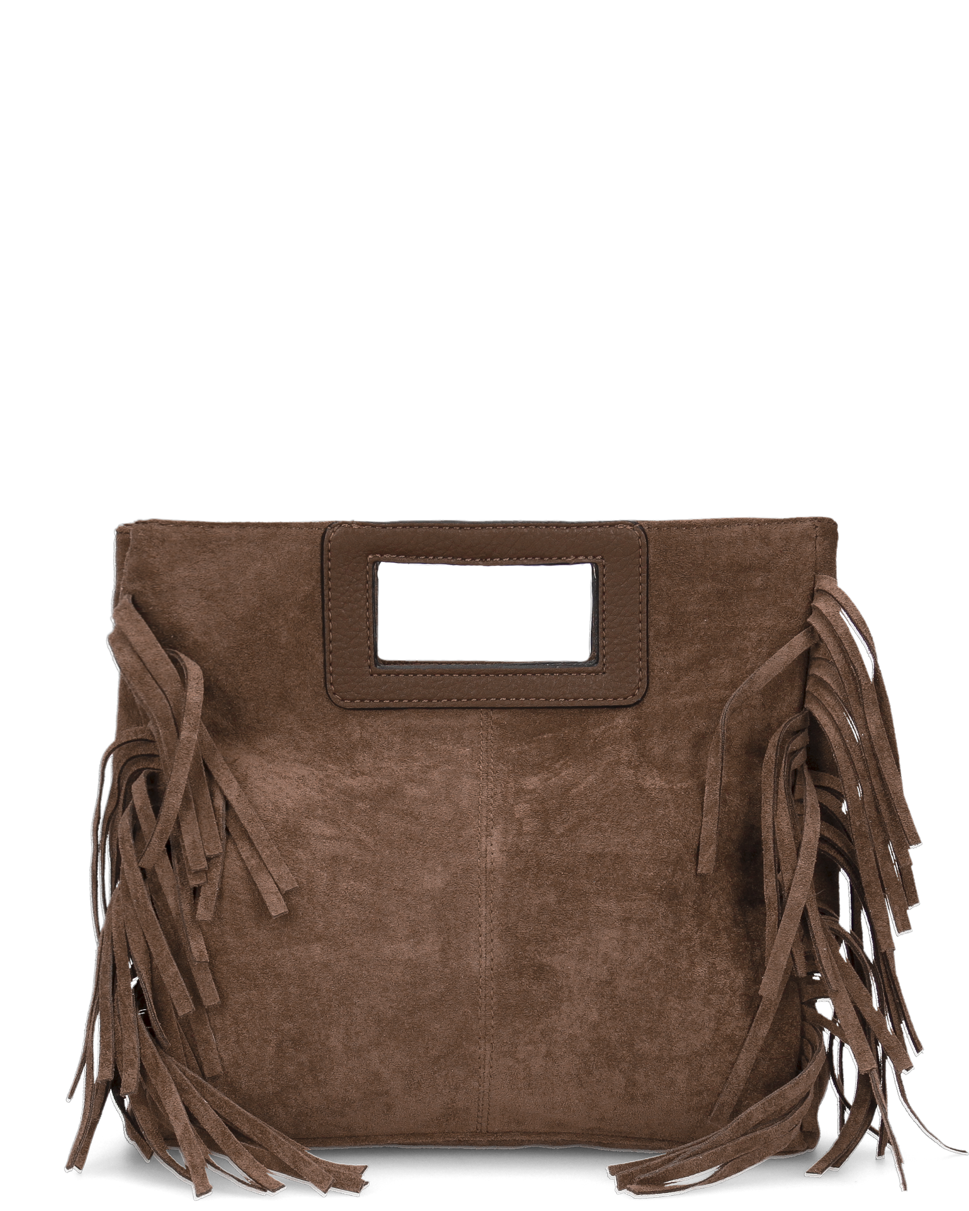 WILMA - borsa marrone squadrata con tracolla removibile e frange