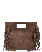 WILMA - borsa marrone squadrata con tracolla removibile e frange