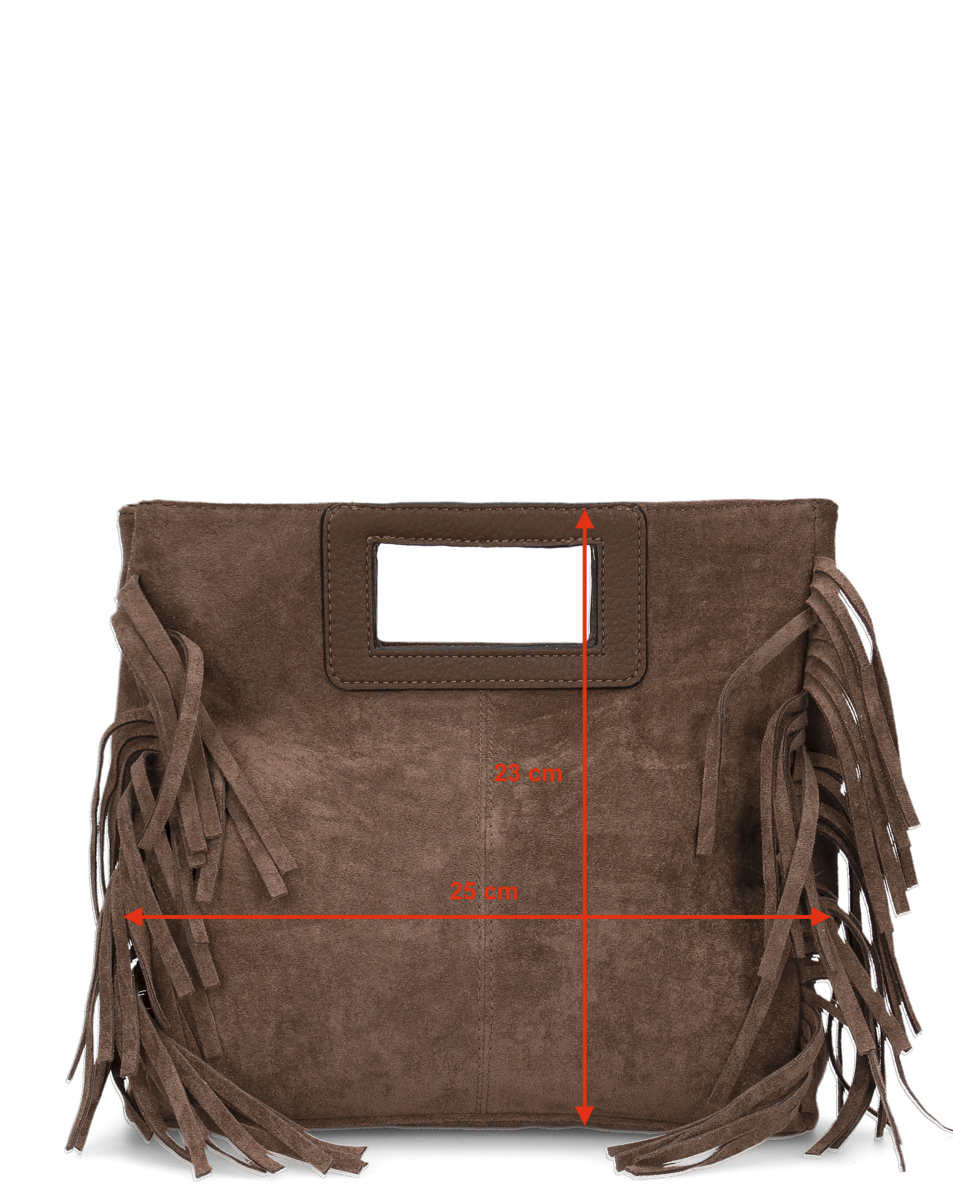 WILMA - borsa marrone squadrata con tracolla removibile e frange