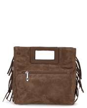 WILMA - borsa marrone squadrata con tracolla removibile e frange