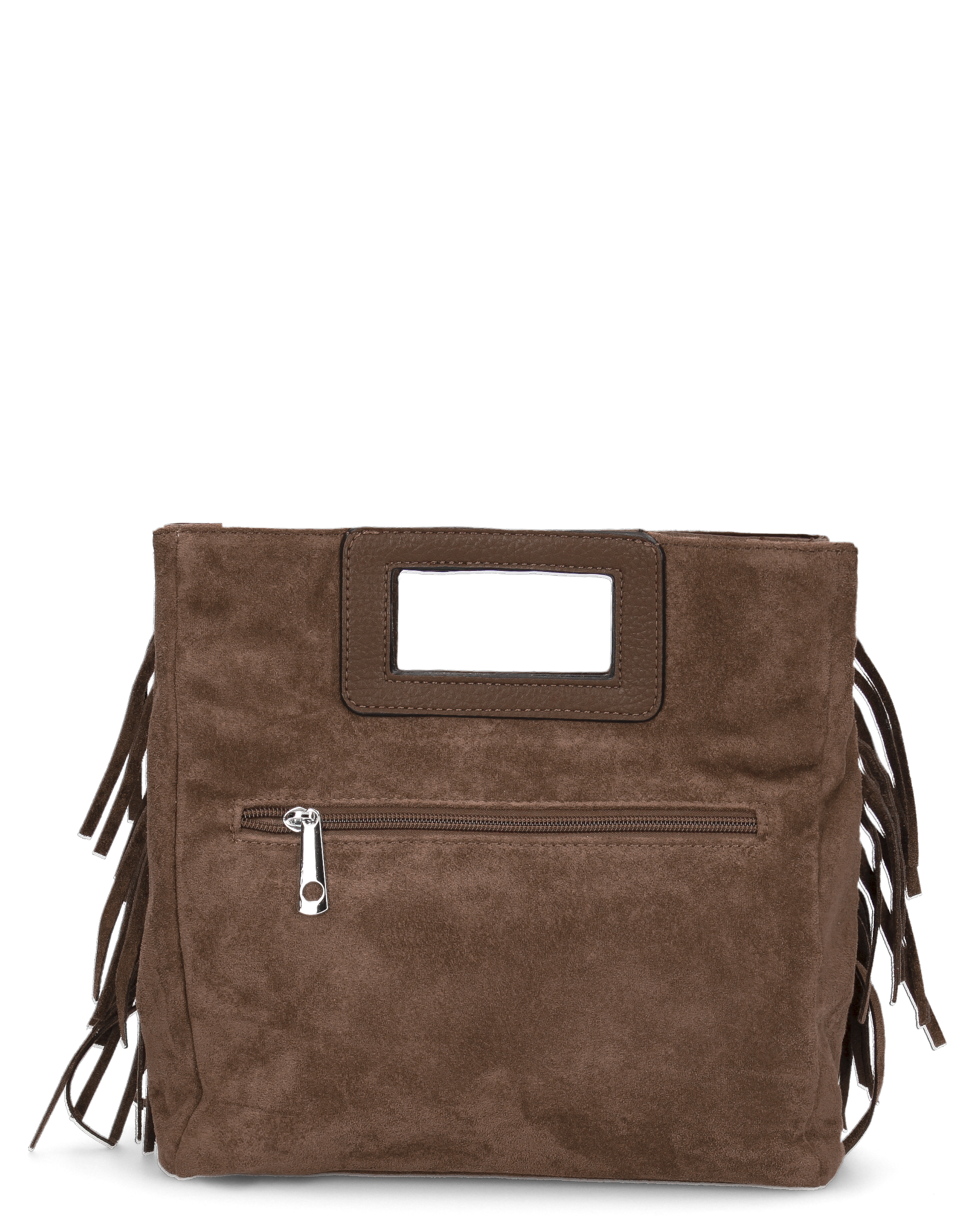 WILMA - borsa marrone squadrata con tracolla removibile e frange