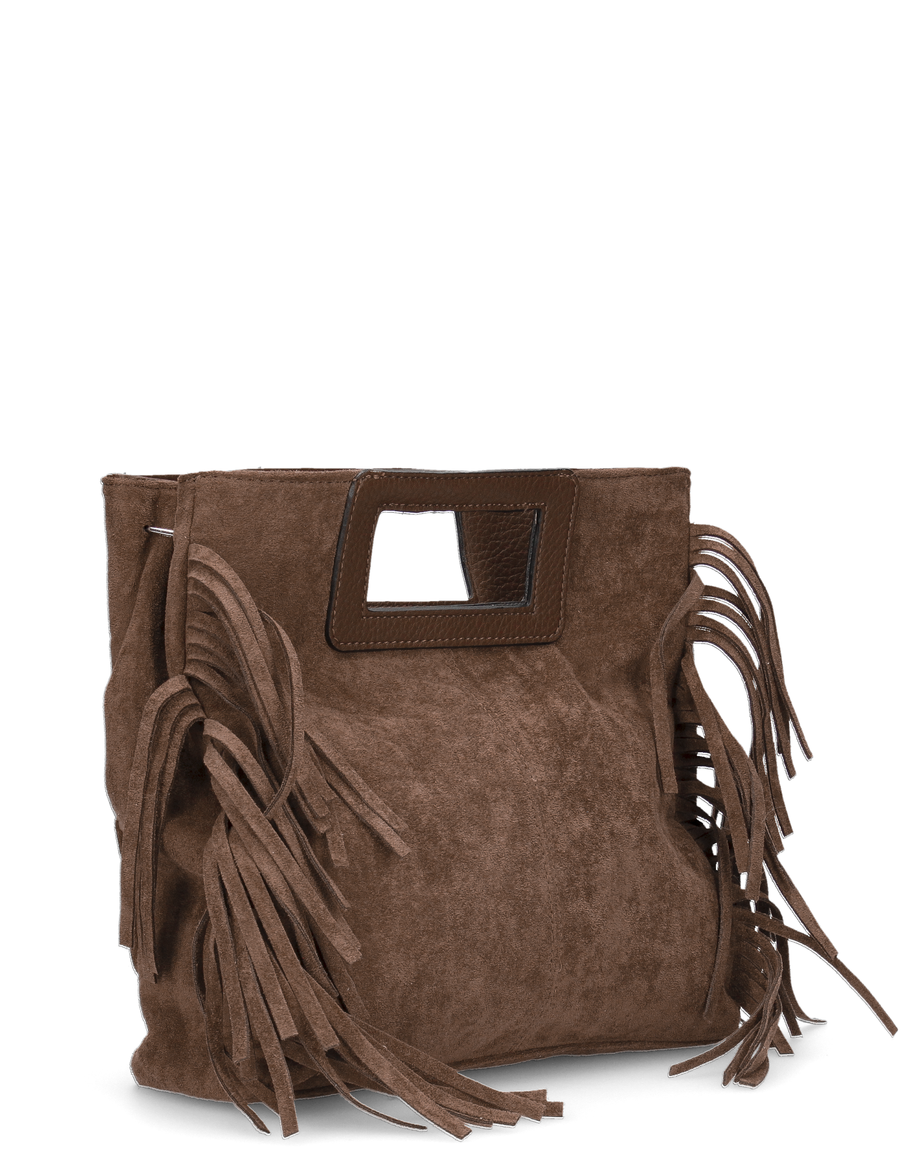 WILMA - borsa marrone squadrata con tracolla removibile e frange