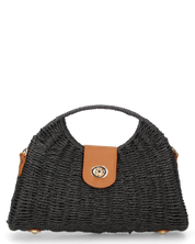 YESSA - borsa nera in materiale intrecciato con tracolla intrecciata