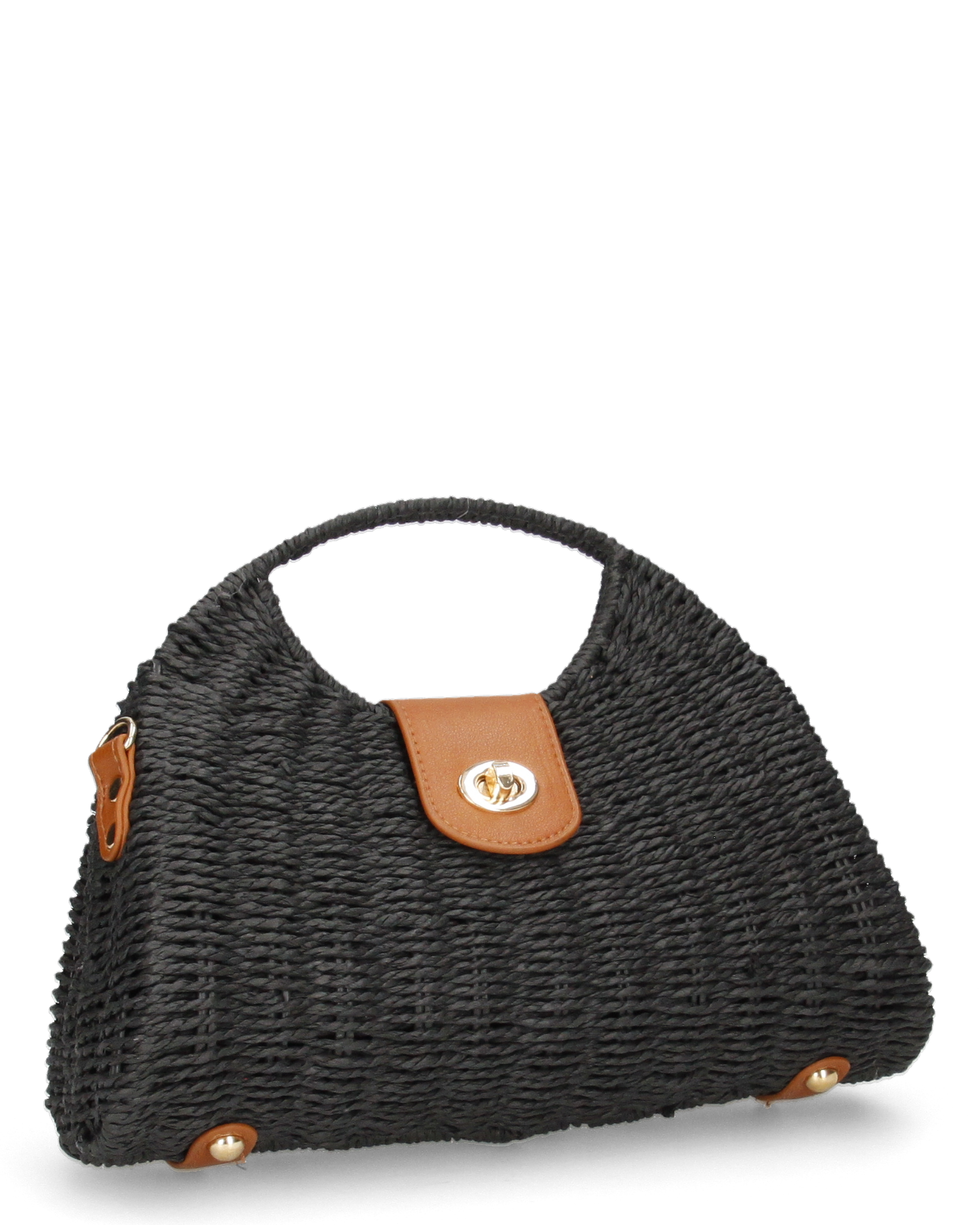 YESSA - borsa nera in materiale intrecciato con tracolla intrecciata