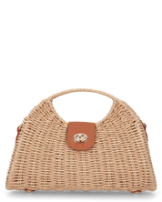 YESSA - borsa beige in materiale intrecciato con tracolla intrecciata