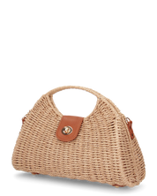 YESSA - borsa beige in materiale intrecciato con tracolla intrecciata