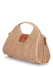 YESSA - borsa beige in materiale intrecciato con tracolla intrecciata