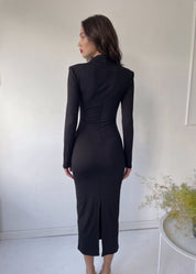 ZALINDA - abito vestito midi con spalline imbottite in nero