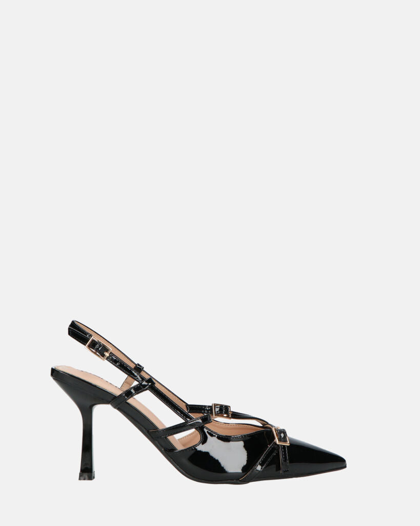 NAIRA - decolette in glassy nero con cinturini