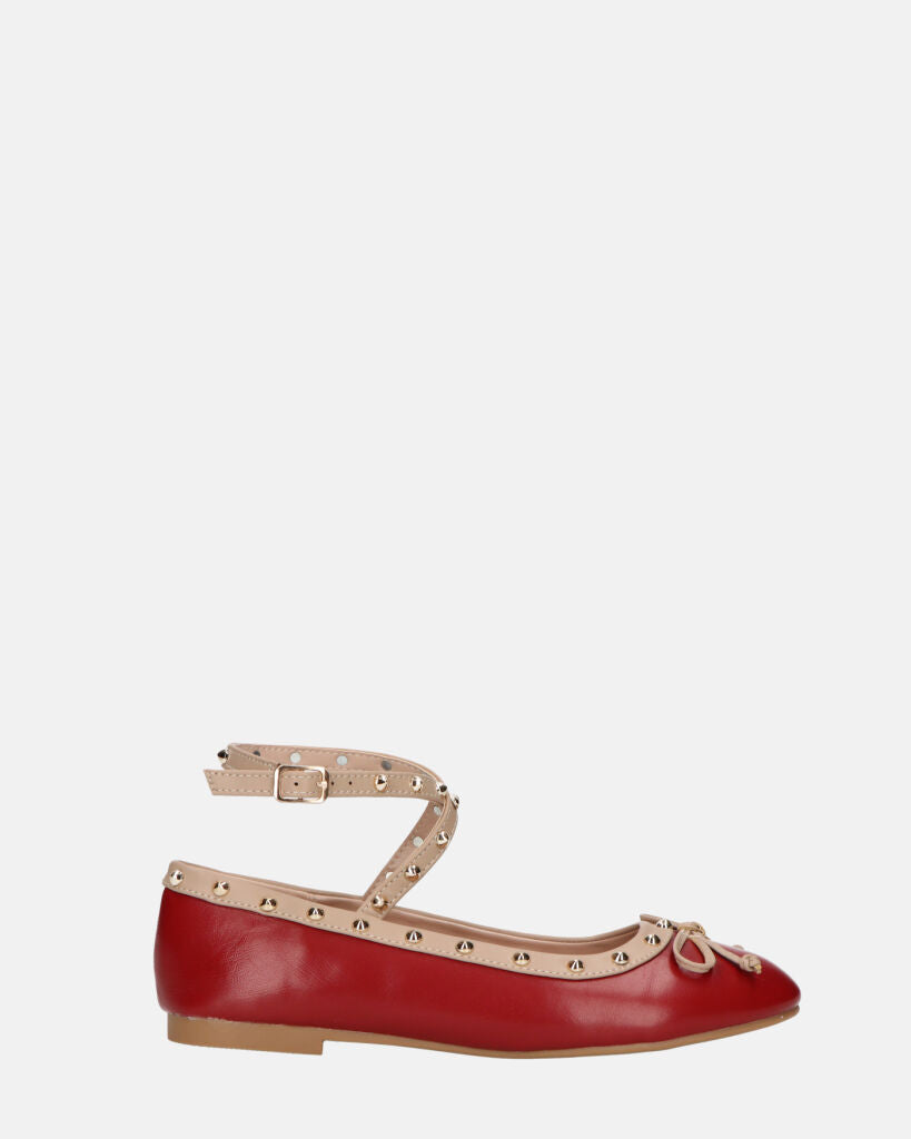 MAHIKA - ballerine bordeaux con borchie dorate